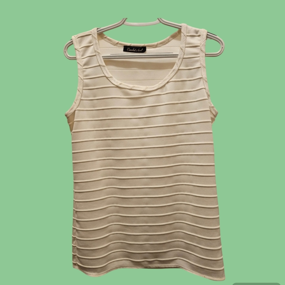 Candid Soul Elegant Cream/Off White Sleeveless Top | Size Extra Large